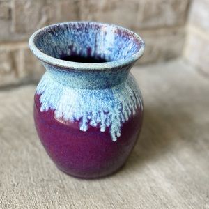 Handcrafted Eggplant, Purple, Blue and White Pottery Vase